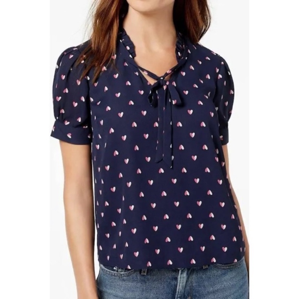 Madison Jules navy blouse with hearts